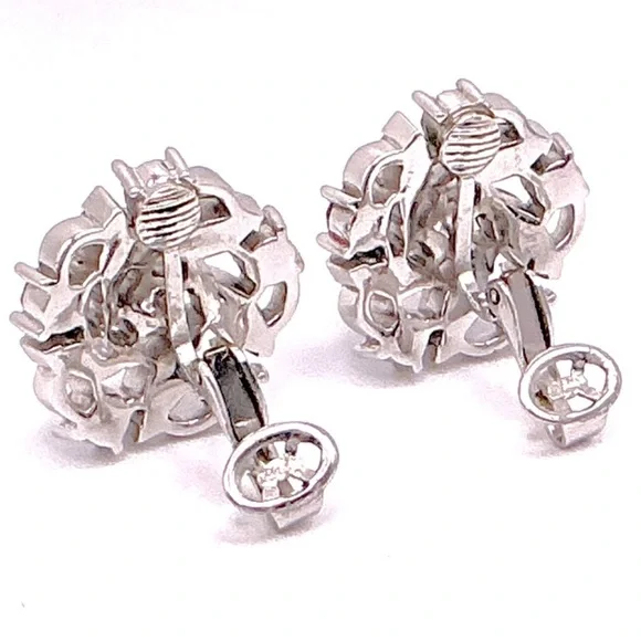 Vintage Crown TRIFARI Silver Tone Rhinestone Clip On Earrings